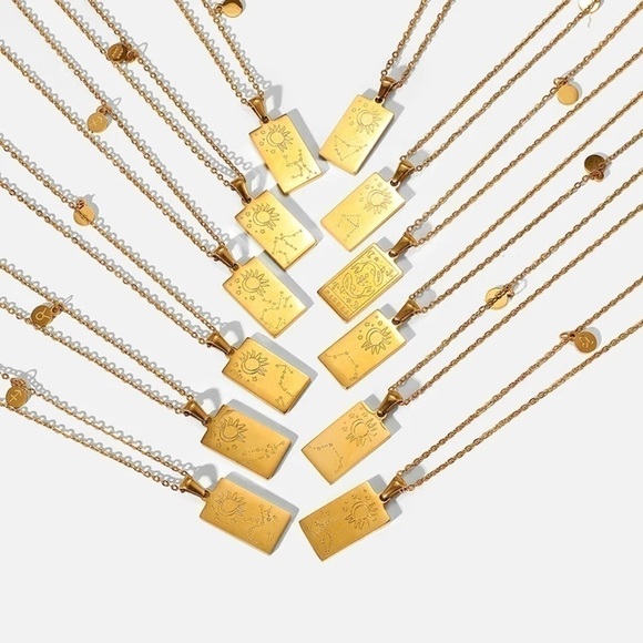 NEW 18K Gold Plated Taurus Zodiac Sign Rectangle Pendant Necklace - Picture 4 of 7